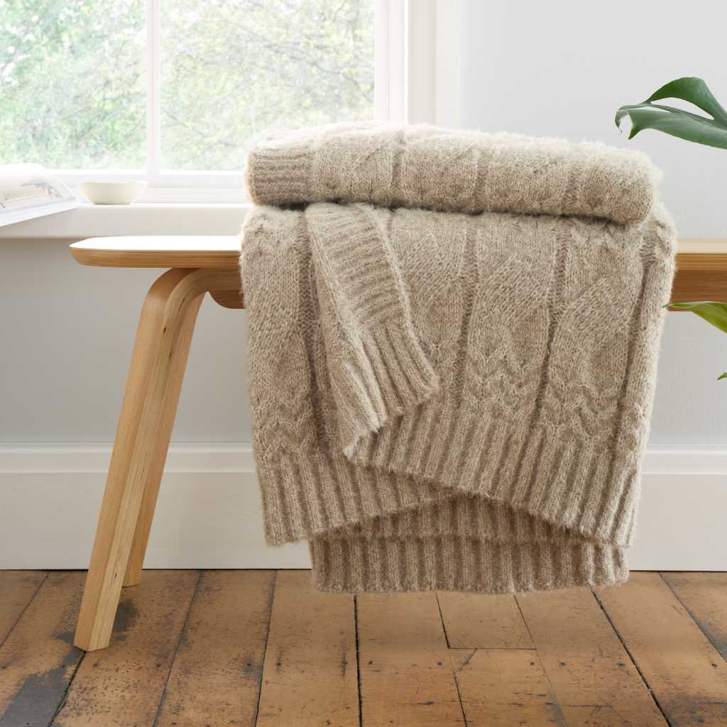 Bianca Natural Cable Knit Throw Lifestyle Image