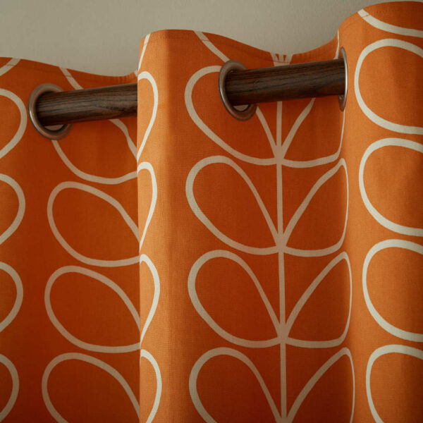 Orla Kiely Linear Stem Burnt Orange Lined Curtains Eyelets