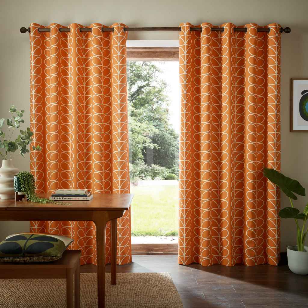 Orla Kiely Linear Stem Burnt Orange Lined Curtains