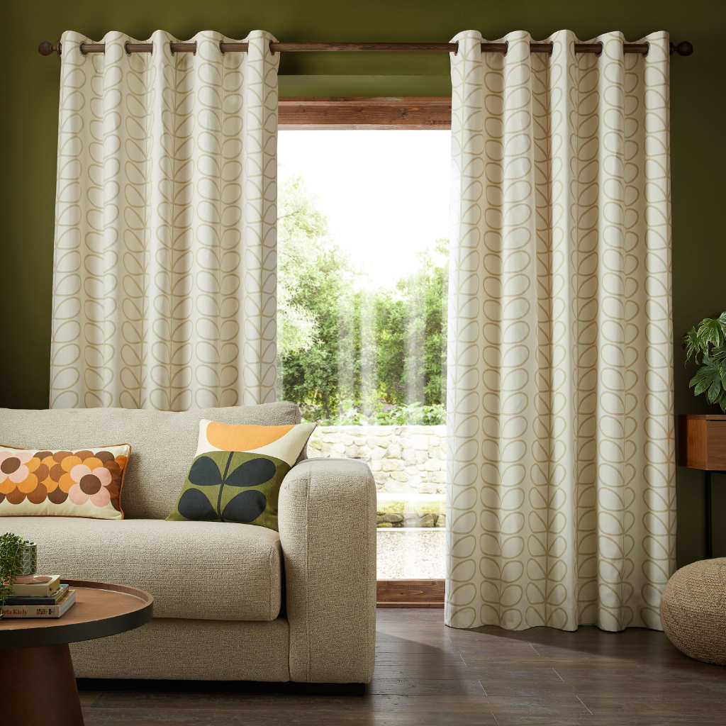 Orla Kiely Linear Stem Natural Lined Curtains