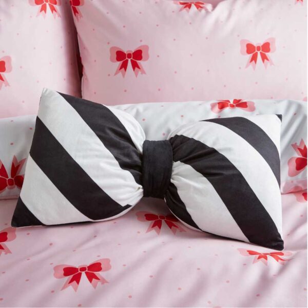 Sassy B Dotty Bows Black & White Candy Stripe Cushion Main Image