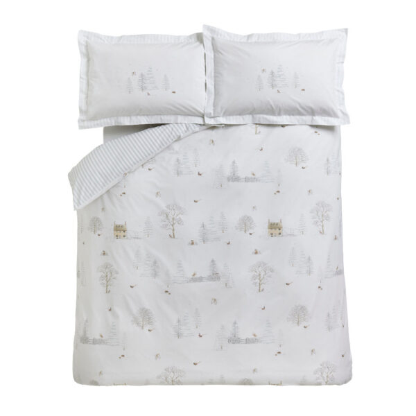 Sophie Allport Snowy Cottage White Duvet Cover Set Overhead Image