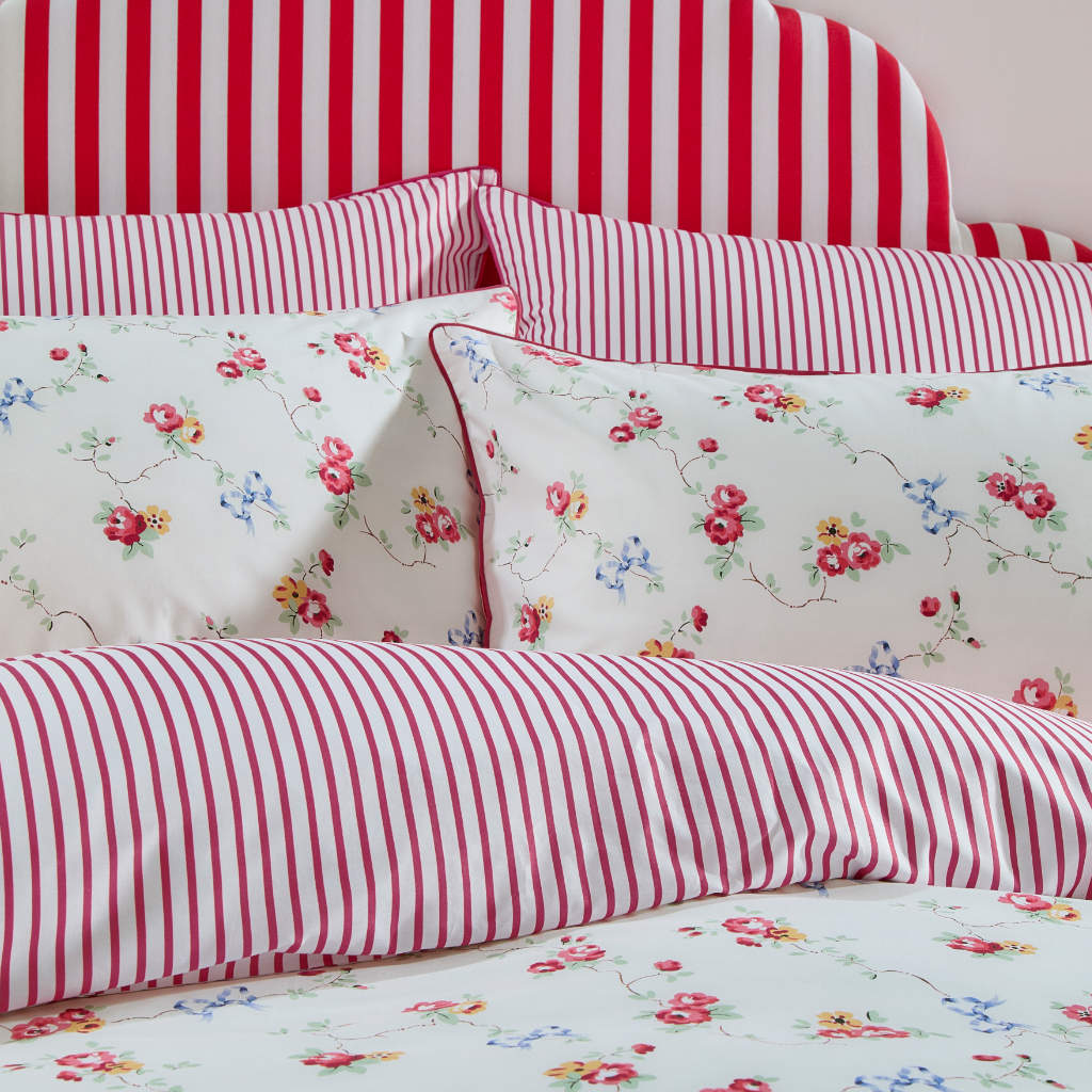 Cath Kidson London 100% Cotton Pink Red Floral KING popular Fitted Sheet Sham 4pcs Set