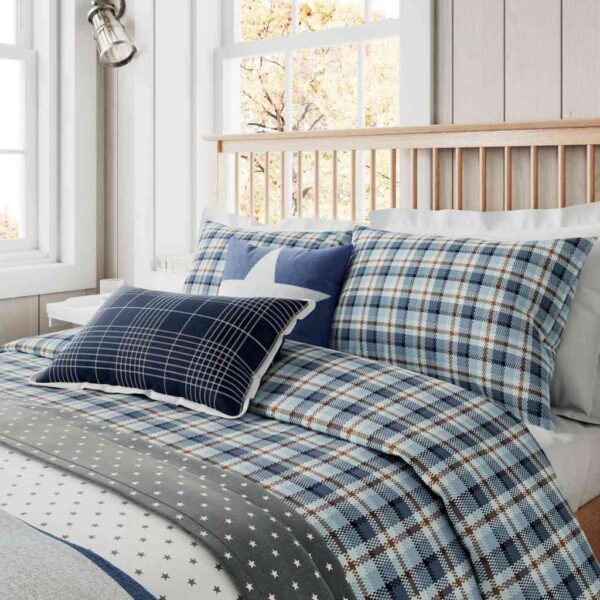 Cosy Check Brushed Cotton Bedding Blue & Red Close Up