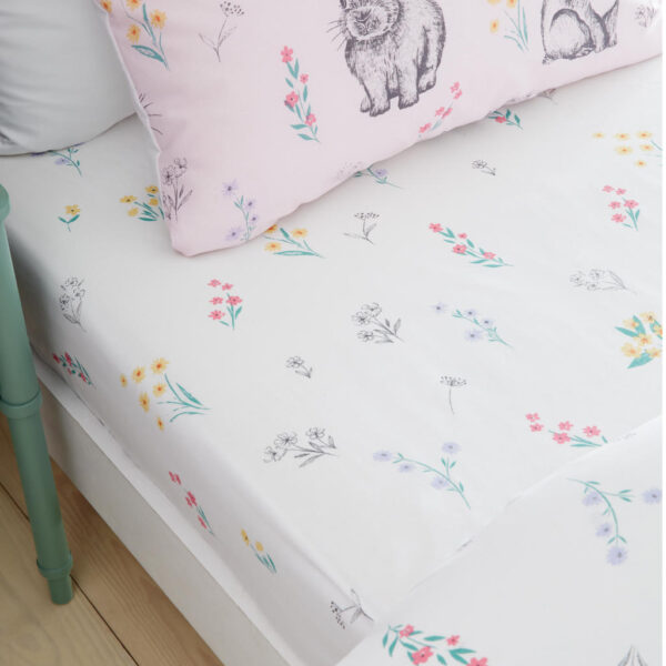 Lansfield Bunny Tails Ditsy Flowers White Fitted Sheet Main Image