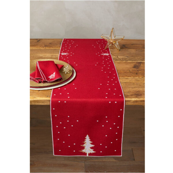 Walton & Co Embroidered Christmas Tree Red Runner