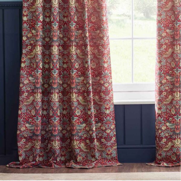 Morris & Co Strawberry Thief Berry Jacquard Pencil Pleat Curtains Lifestyle Image