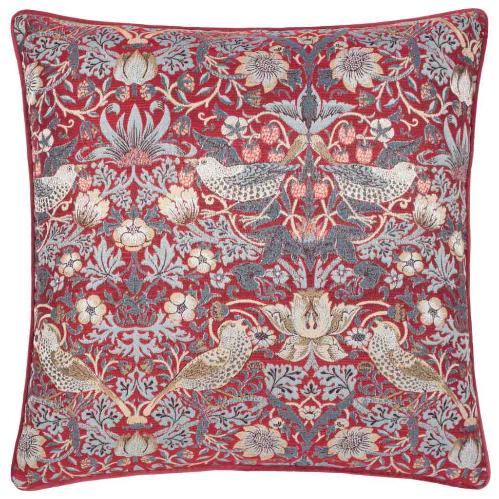 Morris & Co Strawberry Thief Berry Piped Jacquard Cushion Main Image