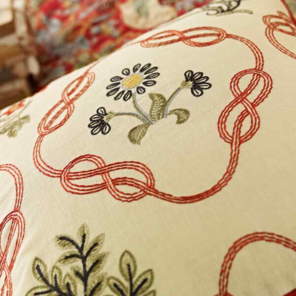 Strawberry Thief Kelmscott Trellis Cushion Crimson Close Up