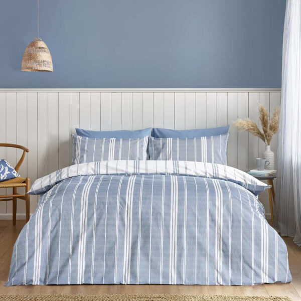 Catherine Lansfield Harbour Stripe Blue Duvet Cover Set