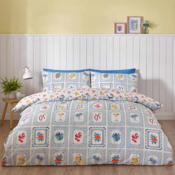 Catherine Lansfield Riviera Tiles Blue Duvet Cover Set