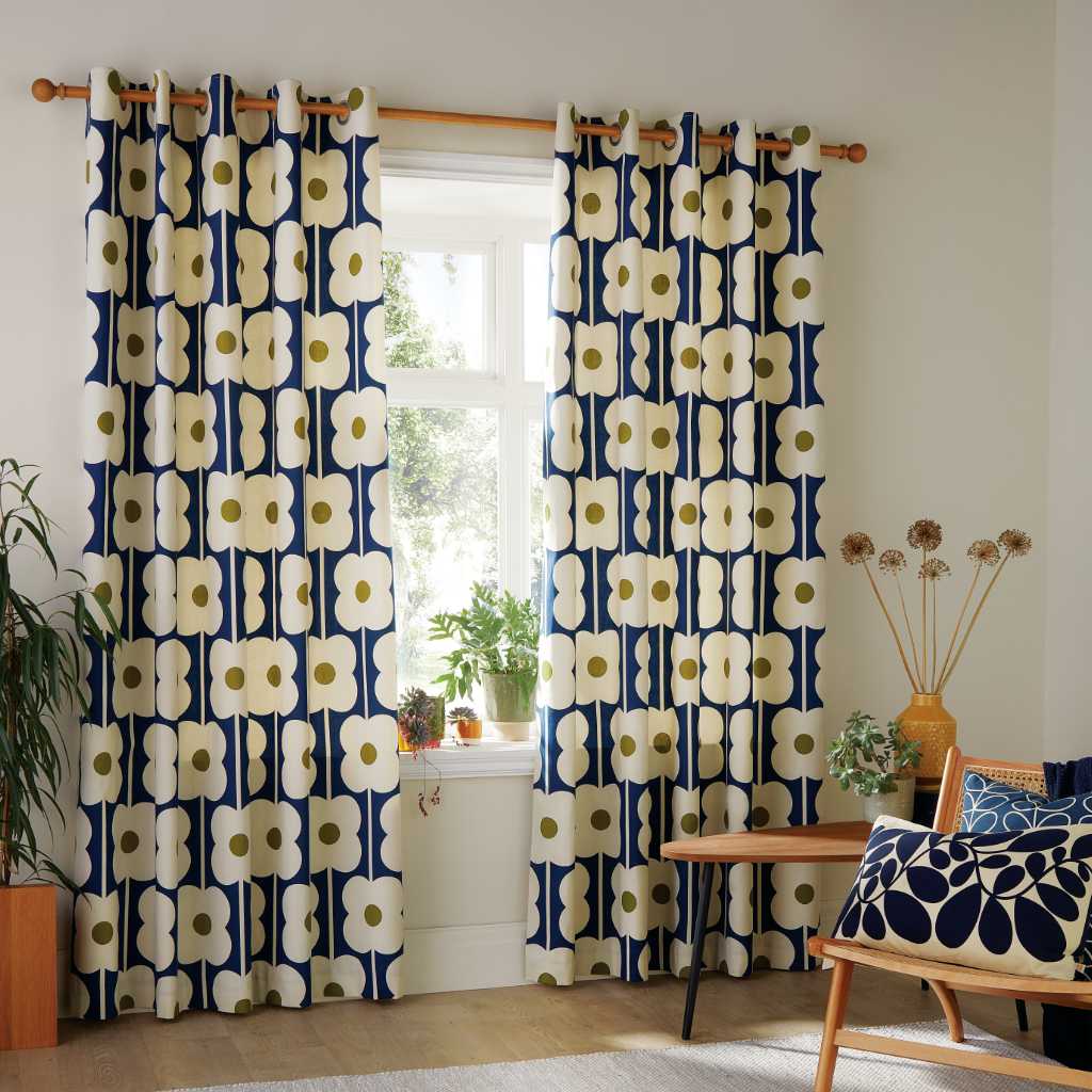 Orla Kiely Abacus Flower Navy Curtains