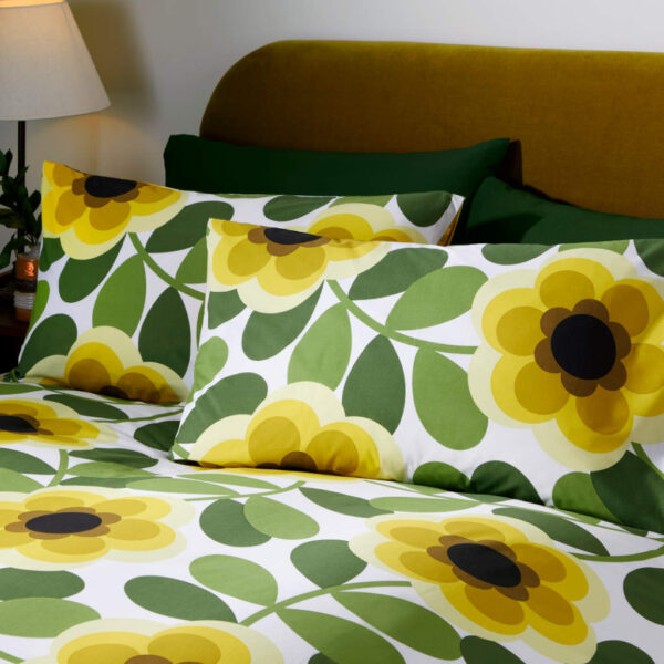 Orla Kiely Giant Water Lily Lemon Twist Duvet Cover Set Close Up Image