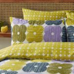 Orla Kiely Textured Flower Lilac Moss Duvet Cover Set Close Up Image