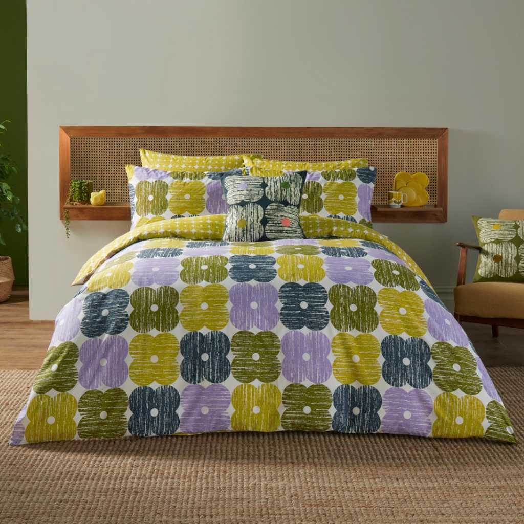 Orla Kiely Textured Flower Lilac Moss Duvet Cover Set