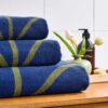 Orla Kiely Linear Stem Navy and Olive Towel Bale Close Up