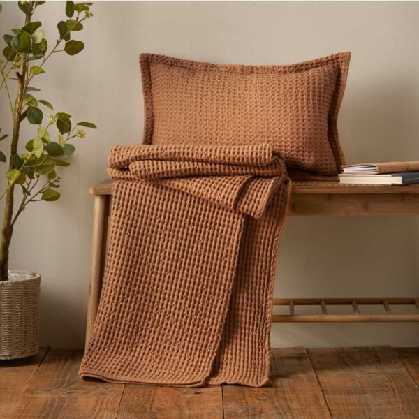 Pineapple Elephant Jaipur Waffle Throw & Cushion Caramel Lifestyle Image