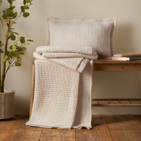 Pineapple Elephant Jaipur Waffle Throw & Cushion Natural Lifestyle Image