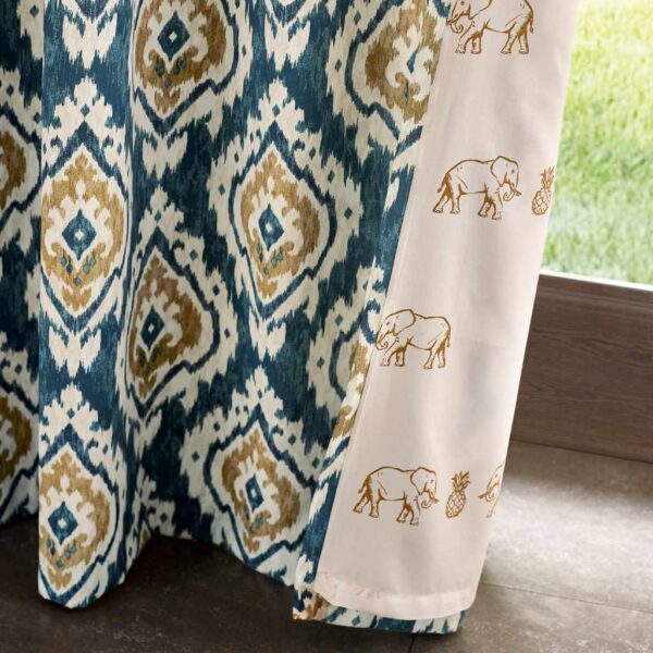 Pineapple Elephant Suri Curtains Teal Detail Image