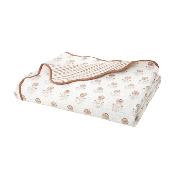 Pineapple Elephant Woodblock Floral Bedspread Folded Image