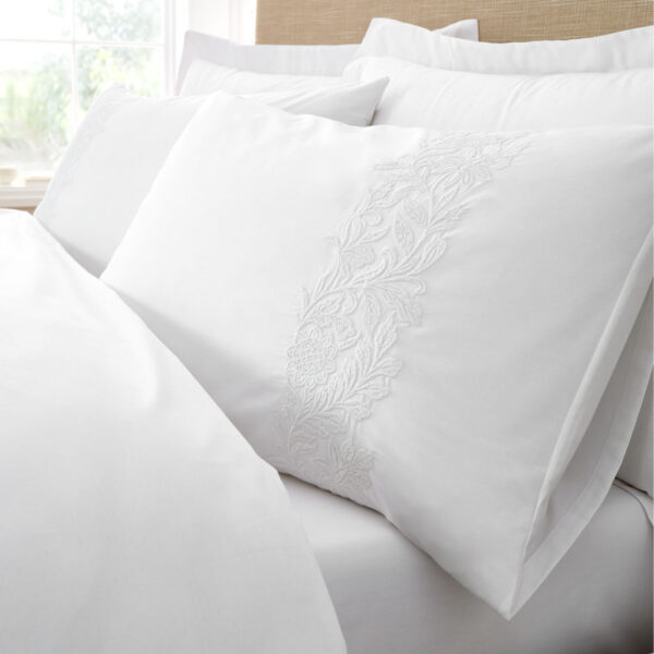Bianca Embroidery Floral White Pillowcase Detail Image