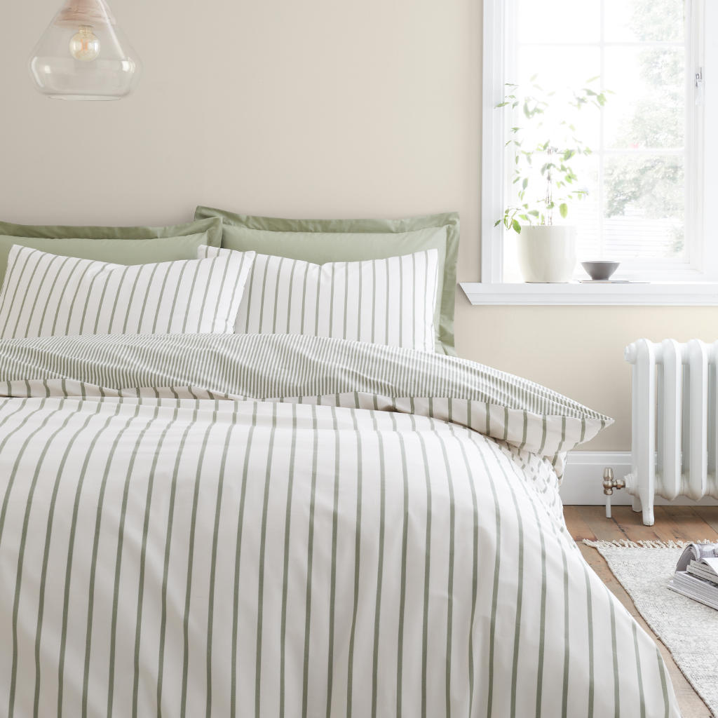 Bianca Hampton Stripe Green Bedding Main Image