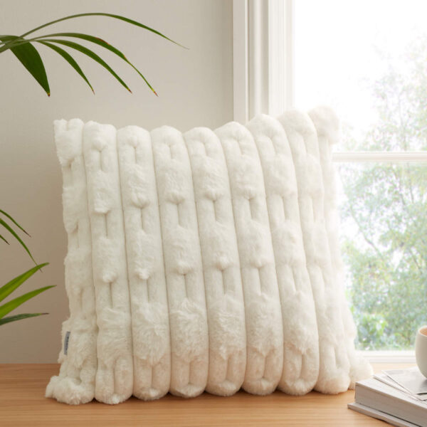 Bianca Carved Faux Fur Cushion Cream Image