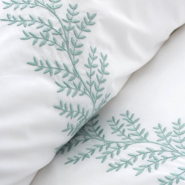 Bianca Embroidery Leaf White Green Detail Image