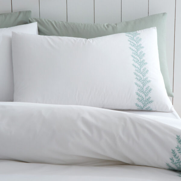 Bianca Embroidery Leaf White Green Pillowcase Image