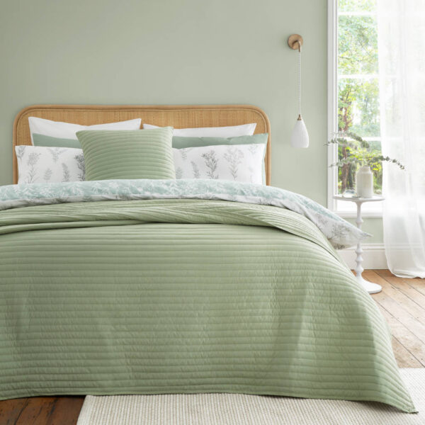 Bianca Quilted Lines Bedspread Sage Image Main