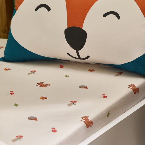 Children's Bedding Range Fox And Woodland Friends Green Fitted Sheet Main Image