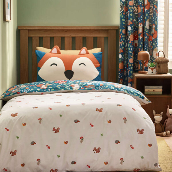 Children's Bedding Range Fox And Woodland Friends Green Reverse Image
