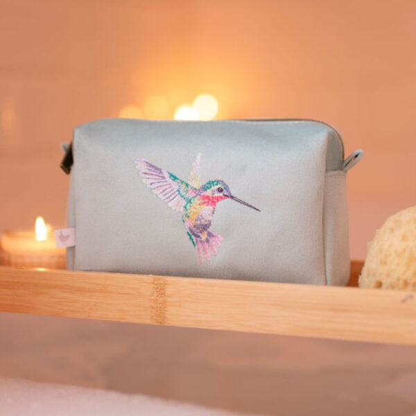 Wrendale Designs Hummingbird Embroidered Make Up Bag Lifestyle Image