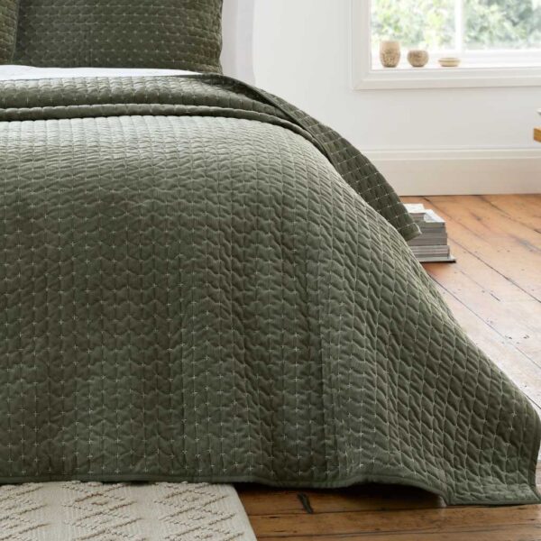 Bianca Attica Velvet Bedspread Green Main Image