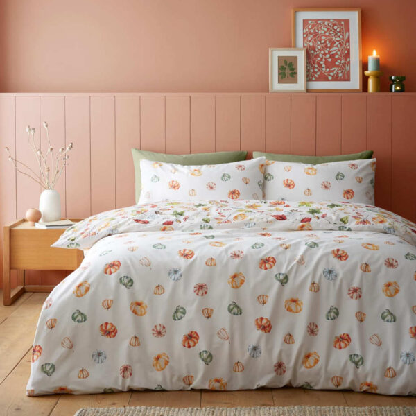 Catherine Lansfield Autumn Pumpkins Orange duvet cover set reverse image