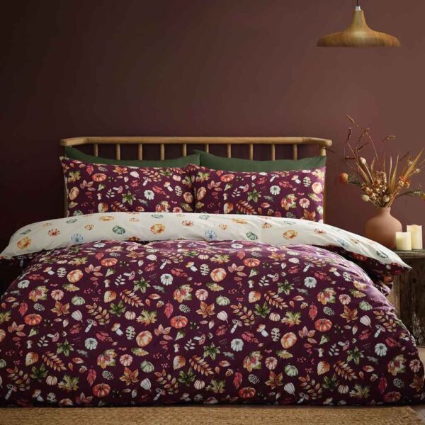 Catherine Lansfield Autumn Pumpkins Plum Duvet Cover Set