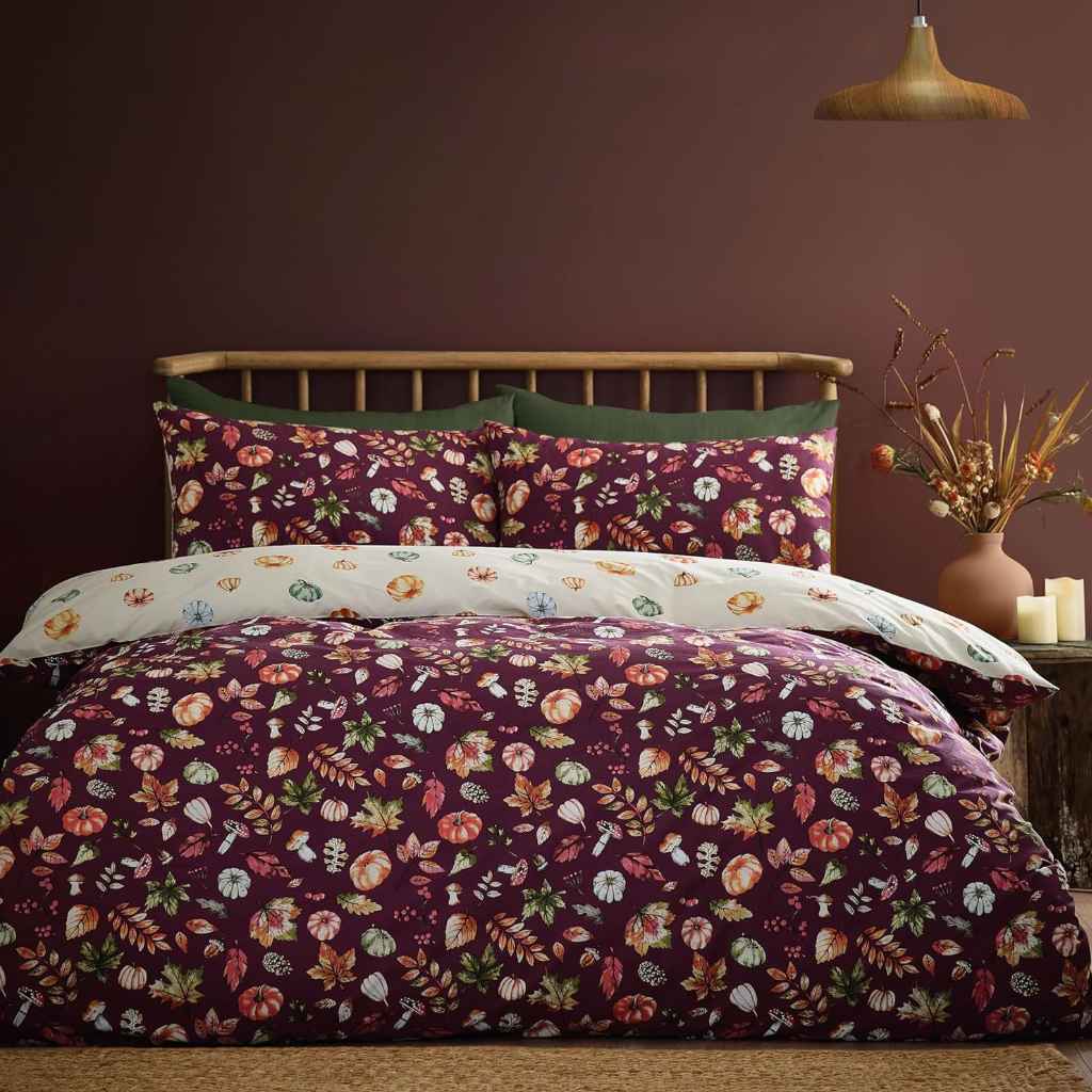 Catherine Lansfield Autumn Pumpkins Plum Duvet Cover Set