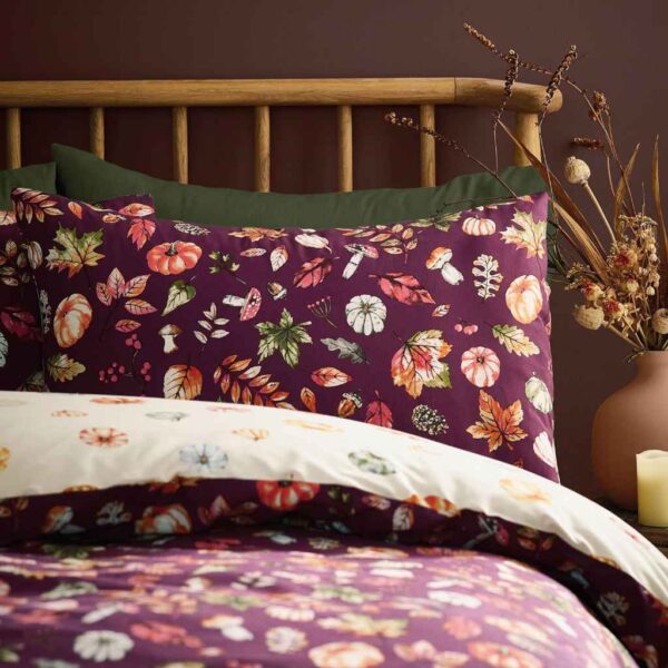 Catherine Lansfield Autumn Pumpkins Plum Pillowcases