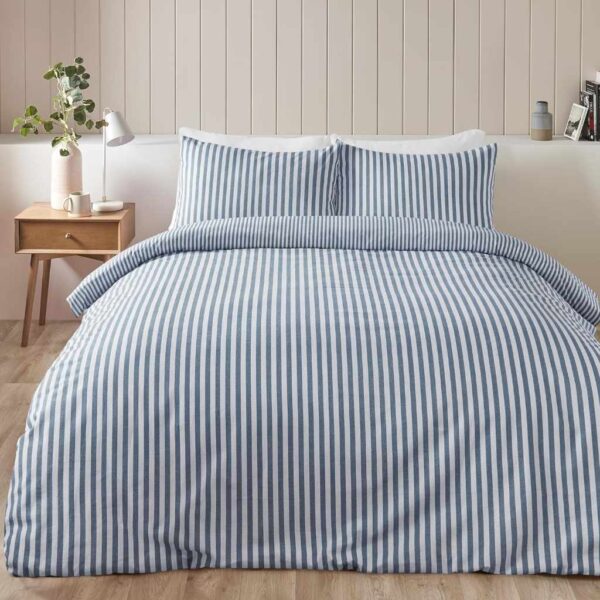 Catherine Lansfield Brushed Stripe Blue Duvet Cover Set