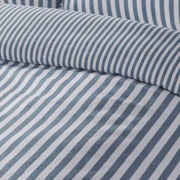 Catherine Lansfield Brushed Stripe Blue Duvet Cover Set Close Up