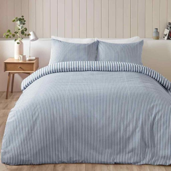 Catherine Lansfield Brushed Stripe Blue Duvet Cover Set Reverse Image