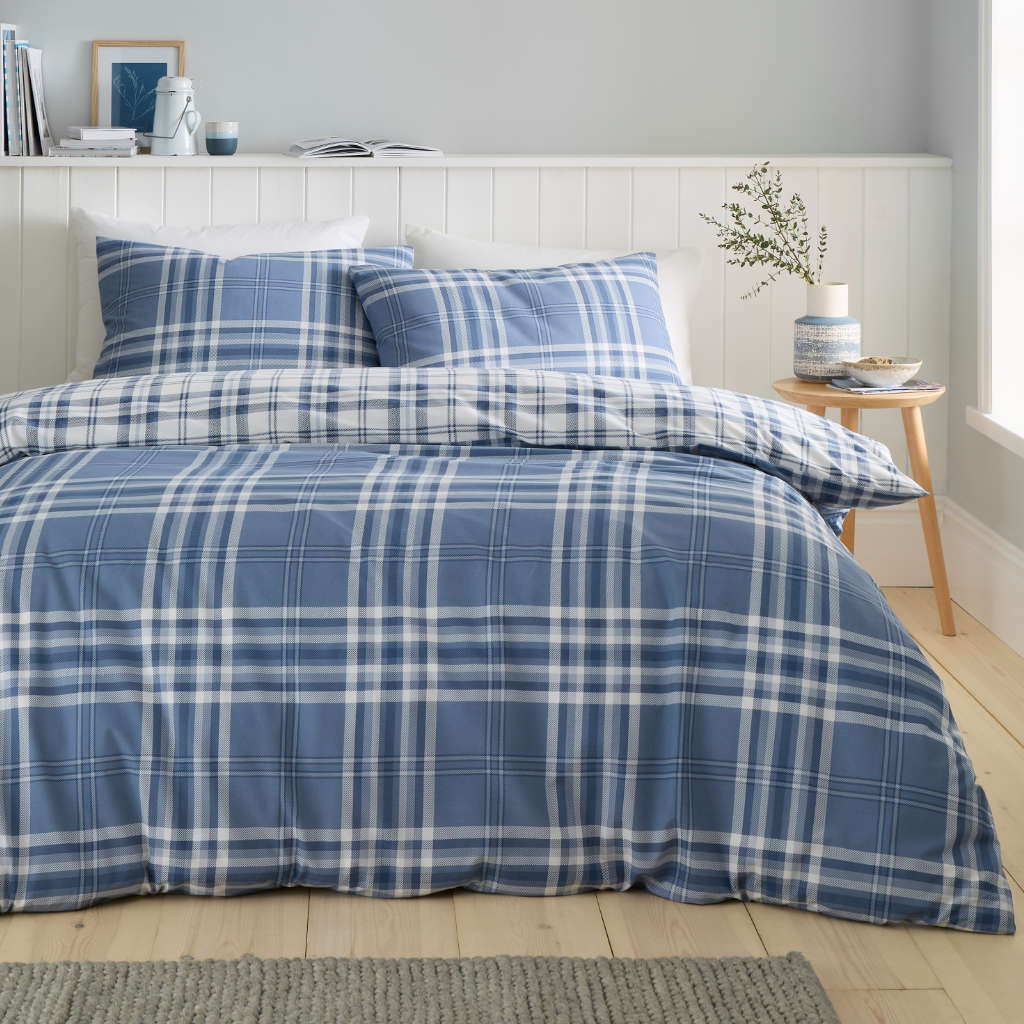 Kelso Blue Check Bedding Lansfield Main Image