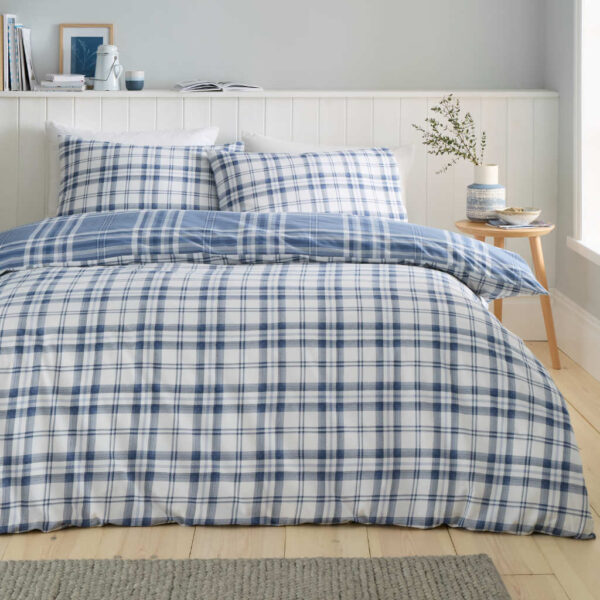 Kelso Blue Check Bedding Lansfield Reverse Image