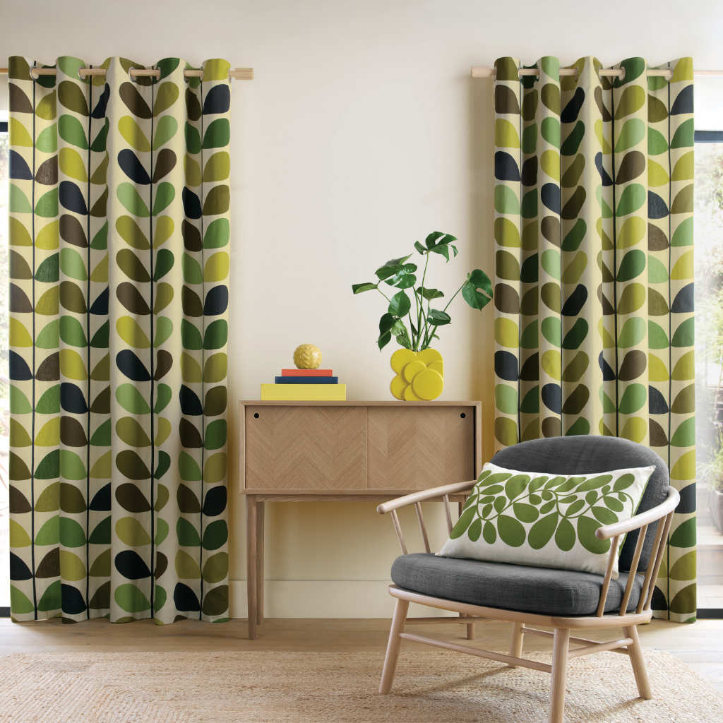 Multi Stem Fern-Ochre Curtains Orla Kiely