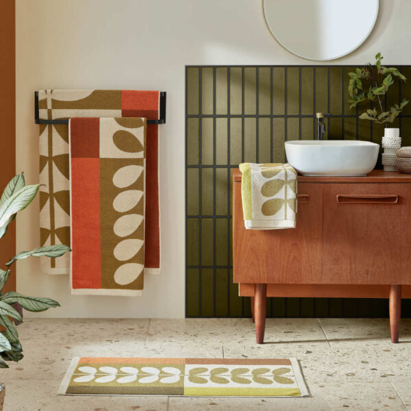 Orla Kiely Stem Check Hazel and Ochre Towels