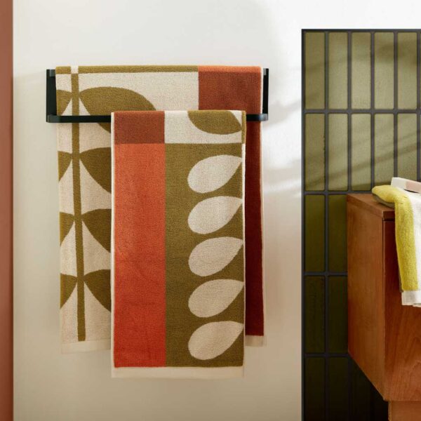 Orla Kiely Stem Check Hazel and Ochre Towels Close Up