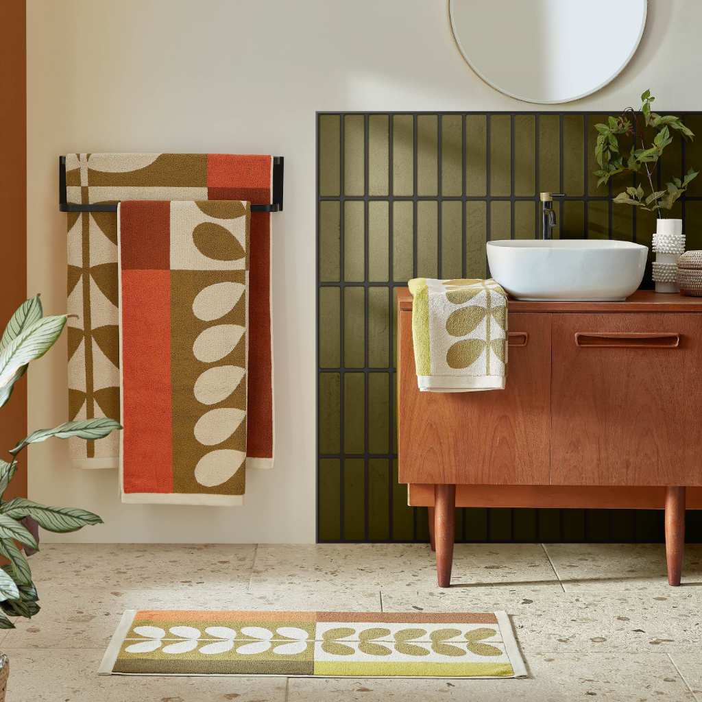 Orla Kiely Stem Check Hazel and Ochre Towels