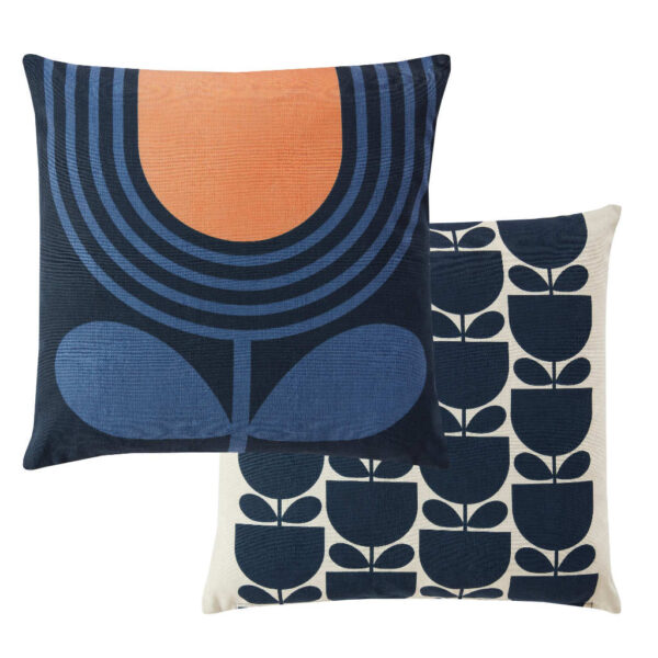 Orla Kiely Striped Tulip Indigo Cushion Face and Reverse