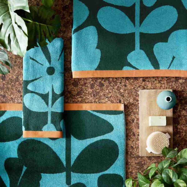 Orla Kiely Blue Lagoon Bathroom Towels Close Up Image
