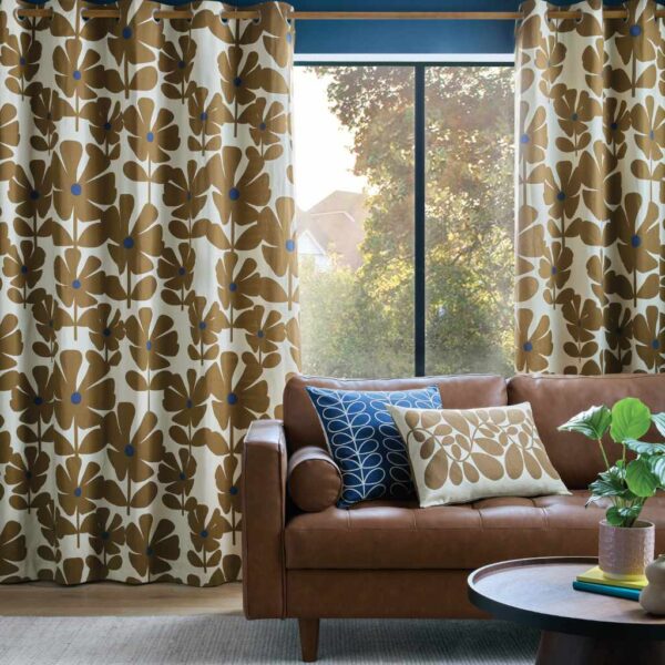 Wildflower Lined Eyelet Curtains In Coffee Orla Kiely